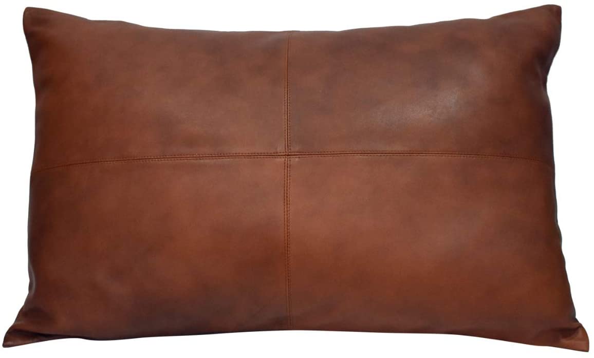 Lambskin Leather Pillow Cover- Dark Tan