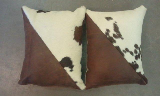 Set Of 2 Leather & Hide Throw Pillow
