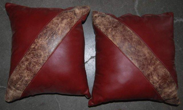 Set of 2 Red Leather & Hide Throw Pillows